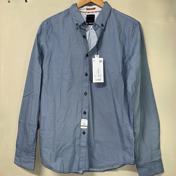 Mens denim n flowers collar button shirt sz m nwt - Picture 1 of 4